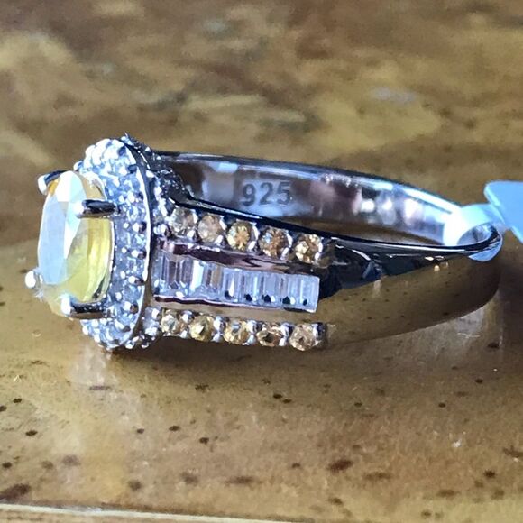 Natural Yellow Sapphire Sterling Silver Ring Size 10 - Picture 7 of 8